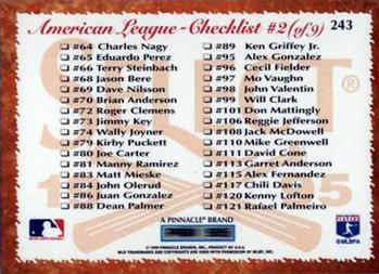 1995 Select #243 American League Checklist Back