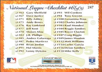1995 Select #247 National League Checklist Back