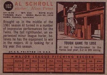 1962 Topps #102 Al Schroll Back