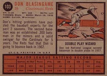 1962 Topps #103 Don Blasingame Back