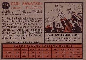1962 Topps #106 Carl Sawatski Back
