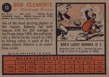 1962 Topps #10 Bob Clemente Back