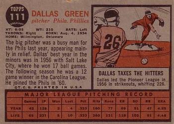 1962 Topps #111 Dallas Green Back