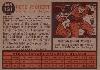 1962 Topps #131 Pete Richert Back