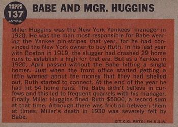 1962 Topps #137 Babe and Mgr. Huggins Back