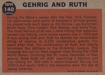 1962 Topps #140 Gehrig and Ruth Back