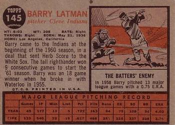 1962 Topps #145 Barry Latman Back