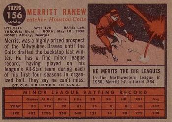 1962 Topps #156 Merritt Ranew Back