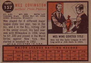 1962 Topps #157 Wes Covington Back