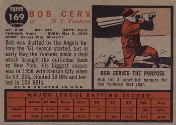 1962 Topps #169 Bob Cerv Back