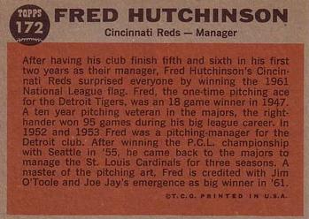 1962 Topps #172 Fred Hutchinson Back
