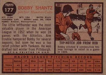 1962 Topps #177 Bobby Shantz Back