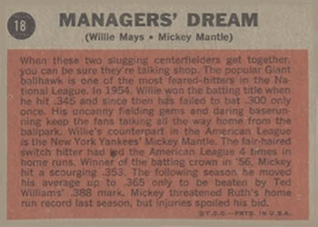 1962 Topps #18 Managers' Dream (Mickey Mantle / Willie Mays) Back