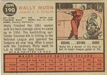 1962 Topps #190 Wally Moon Back