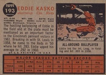 1962 Topps #193 Eddie Kasko Back