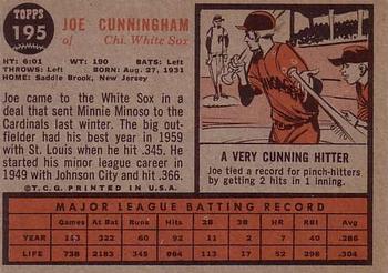 1962 Topps #195 Joe Cunningham Back