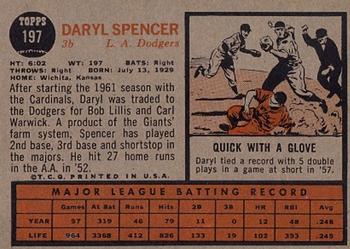 1962 Topps #197 Daryl Spencer Back