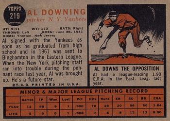 1962 Topps #219 Al Downing Back