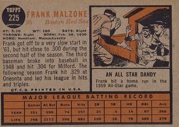 1962 Topps #225 Frank Malzone Back