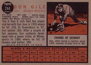 1962 Topps #244 Don Gile Back
