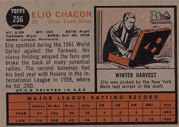 1962 Topps #256 Elio Chacon Back