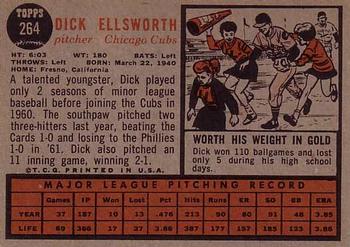 1962 Topps #264 Dick Ellsworth Back