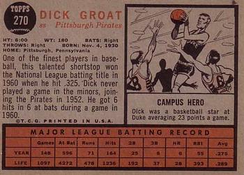 1962 Topps #270 Dick Groat Back
