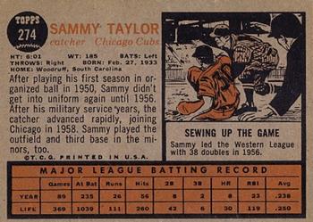 1962 Topps #274 Sammy Taylor Back