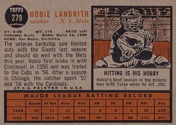 1962 Topps #279 Hobie Landrith Back