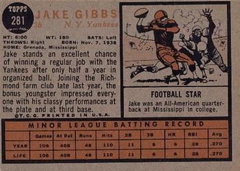 1962 Topps #281 Jake Gibbs Back