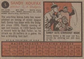 1962 Topps #5 Sandy Koufax Back