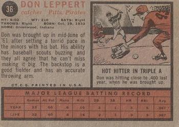 1962 Topps #36 Don Leppert Back