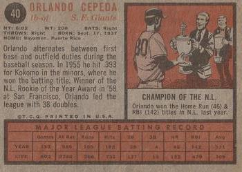 1962 Topps #40 Orlando Cepeda Back