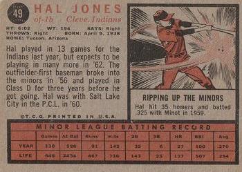 1962 Topps #49 Hal Jones Back