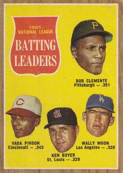 1962 Topps #52 1961 National League Batting Leaders (Bob Clemente / Vada Pinson / Ken Boyer / Wally Moon) Front