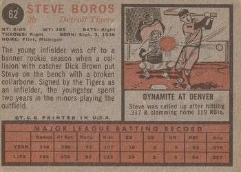 1962 Topps #62 Steve Boros Back
