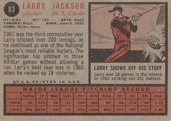 1962 Topps #83 Larry Jackson Back