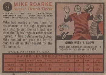 1962 Topps #87 Mike Roarke Back