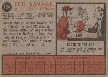 1962 Topps #104 Ted Savage Back
