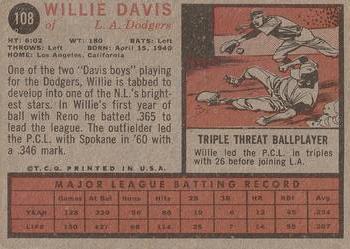 1962 Topps #108 Willie Davis Back