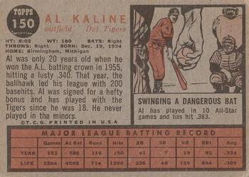 1962 Topps #150 Al Kaline Back