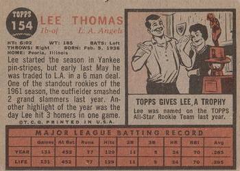 1962 Topps #154 Lee Thomas Back