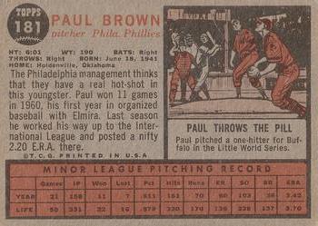 1962 Topps #181 Paul Brown Back