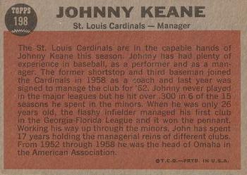 1962 Topps #198 Johnny Keane Back