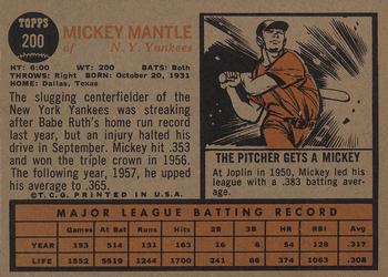 1962 Topps #200 Mickey Mantle Back