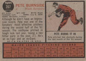 1962 Topps #207 Pete Burnside Back