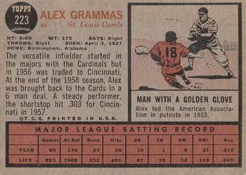 1962 Topps #223 Alex Grammas Back