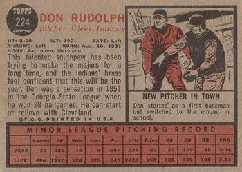 1962 Topps #224 Don Rudolph Back