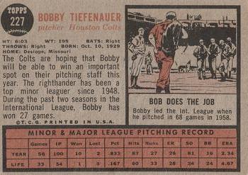 1962 Topps #227 Bobby Tiefenauer Back