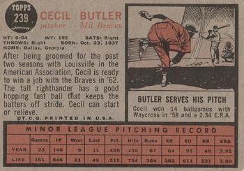 1962 Topps #239 Cecil Butler Back